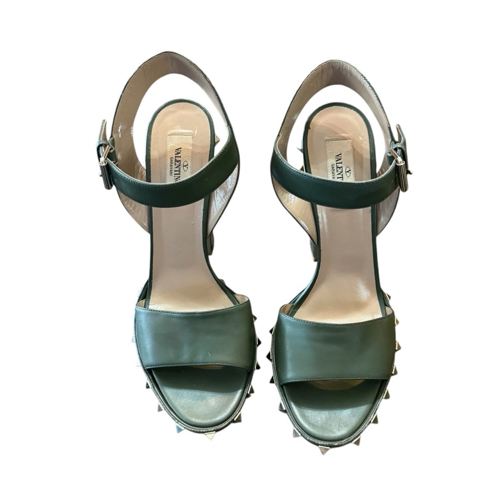 Valentino Garavani Rockstud Accent Green Leather Platform Sandals EU 41 US 11 - Picture 6 of 15